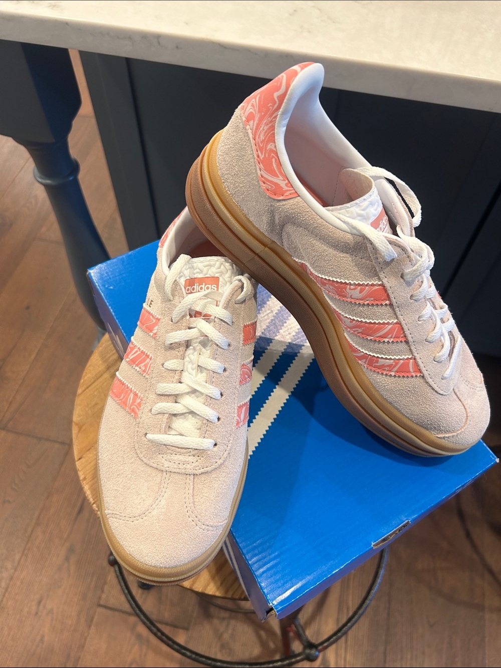 adidas Women's Light Pink Suede Sneakers with Coral Accents and Gum Sole
